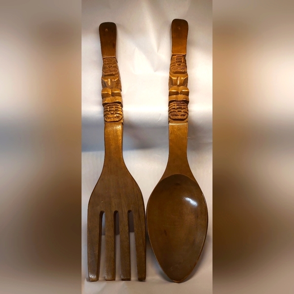 unknown Accents Vintage Carved Wood Tiki Fork And Spoon Wall Decor Poshmark